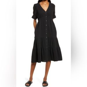Madewell Lightspun Button-Front MIDI Dress Black Guaze